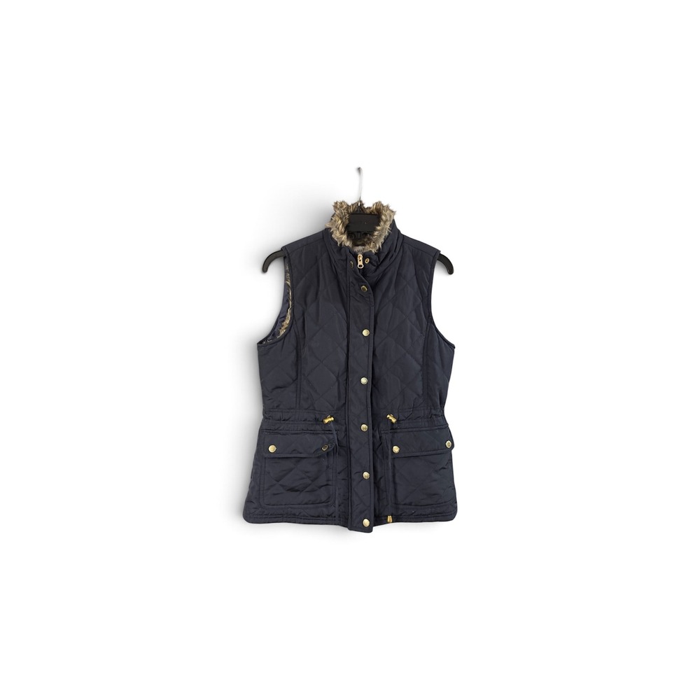 Cambridge Dry Goods Navy Blue Quilted Vest Faux Fur Lined Adjustable Waist Small